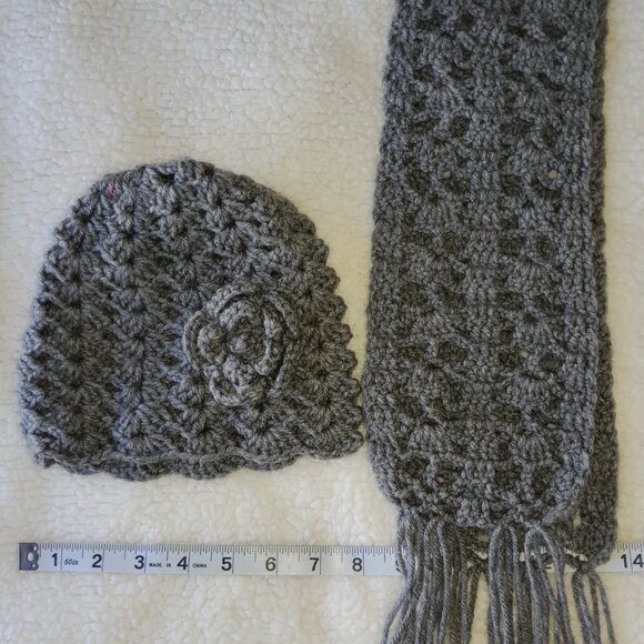 Handmade Cozy crochet hat with flower accent and matching scarf - Picture 3 of 7